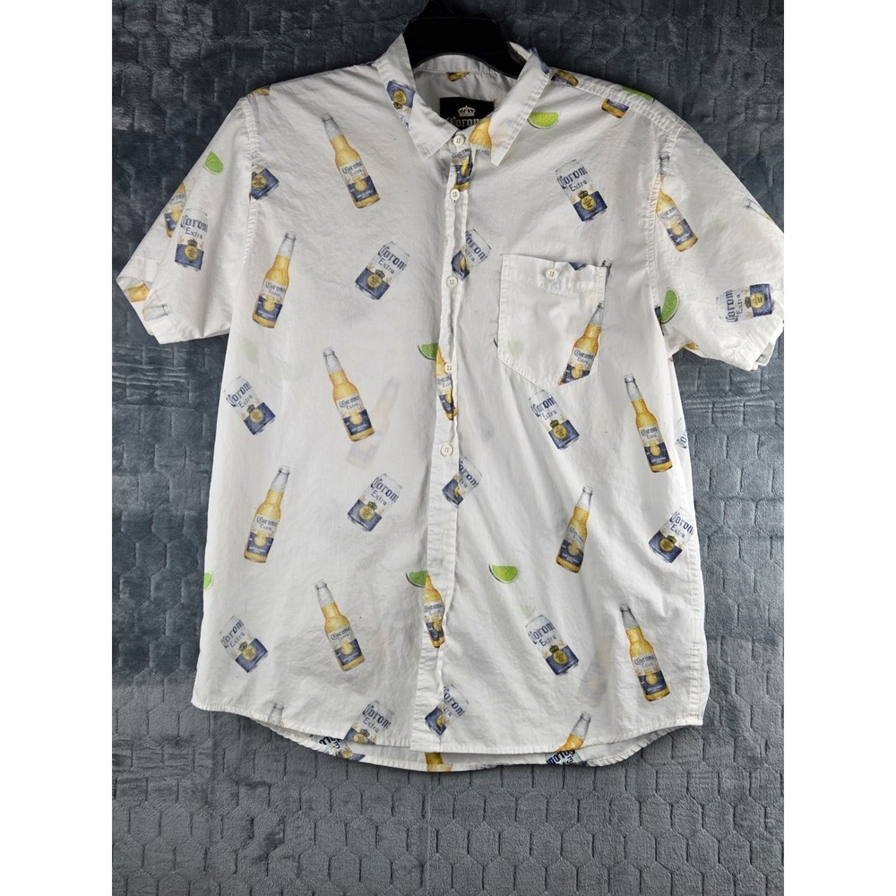 Corona Extra White Woven Short Sleeve Button Down Shirt Men's XL